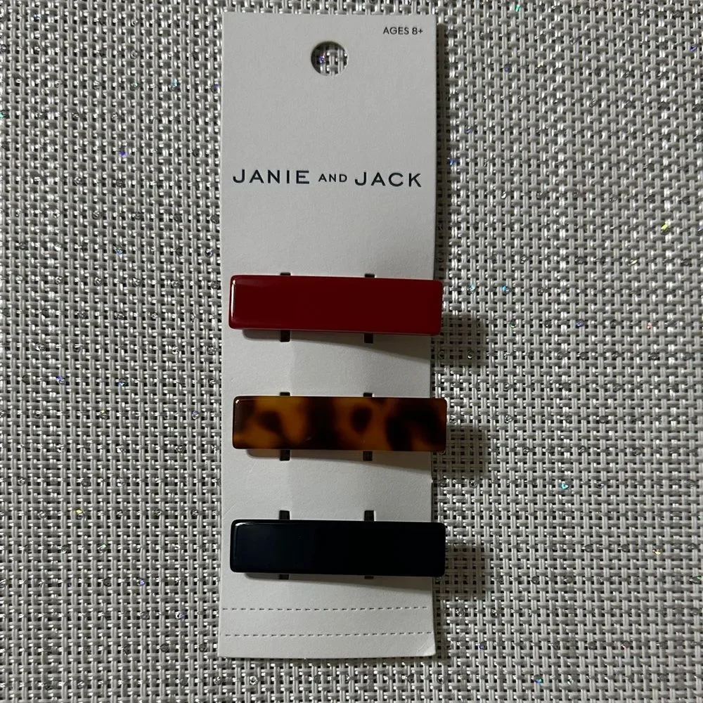 JANIE AND JACK RED BLACK LEOPARD BROWN Barrettes SET of 3
